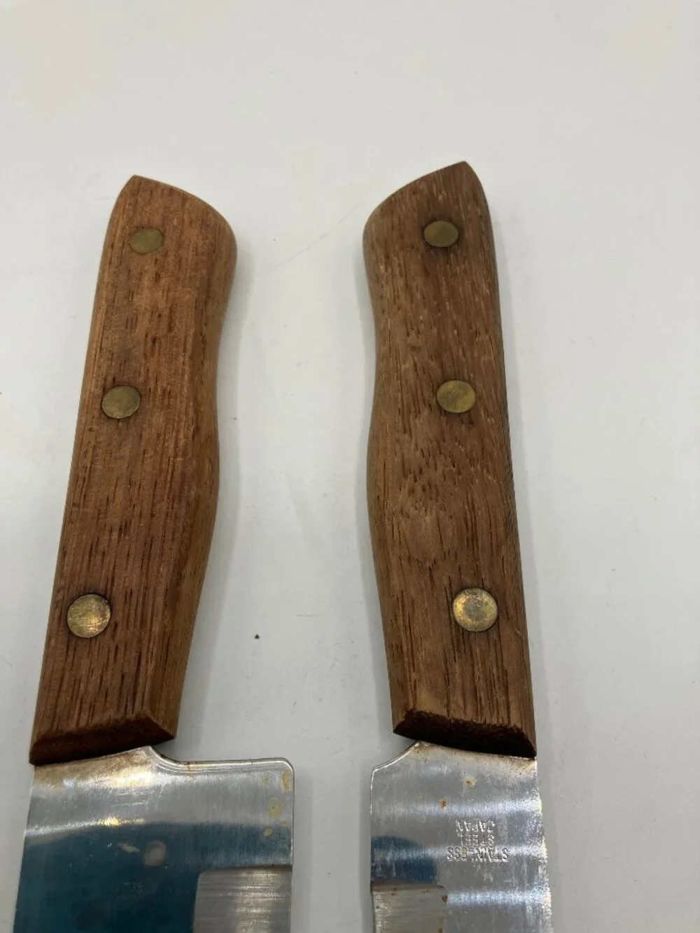 Pair of Stainless Steel Knives Royal Hallmark Full Tang Wooden Handle Vintage